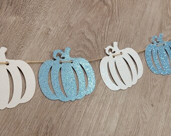Pumpkin Garland, Boy Pumpkin Banner, Fall Baby Shower Banner, Blue and White Pumpkins, Boy Baby Shower, Boy Birthday, READY TO SHIP