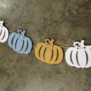 Pumpkin Garland, Boy Pumpkin Banner, Fall Baby Shower Banner, Blue Orange White Pumpkins, Boy Baby Shower, Boy Birthday, Little Pumpkin