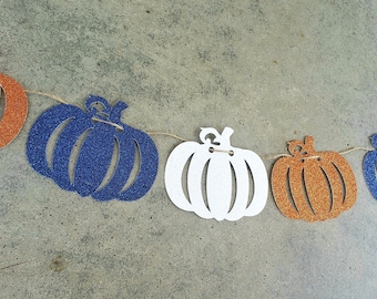 Pumpkin Garland, Boy Pumpkin Banner, Fall Baby Shower Banner, Navy Blue Orange White Pumpkins, Boy Baby Shower, Boy Birthday, READY TO SHIP
