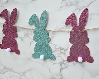 Bunny Garland Decoration Easter Party Banner Display Cotton Tail Bunny Decor Glitter Design Baby Shower Decoration Ideas Spring Celebration
