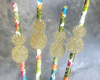 Pailles tropicales, pailles tropicales, pailles à l'ananas, douche nuptiale tropicale, décoration de fête tropicale, EVJF d'été, lot de 12