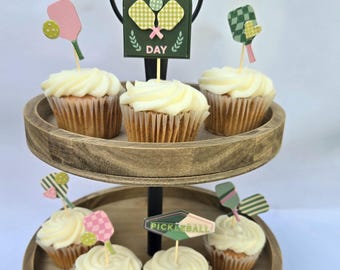 Decoraciones para fiestas de pickleball, adornos para cupcakes de pickleball, fiesta de cumpleaños de pickleball, despedida de soltera, decoraciones con temática deportiva. JUEGO DE 12