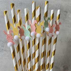 READY TO SHIP Bunny Straws, Some Bunny is One, Easter Straws, Bunny First Birthday, Easter Decor, Bunny Party, Easter Decorations, 12 Straws image 3