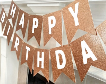 Happy Birthday Banner, Birthday Banner, Rose Gold Birthday, Copper and White, Rose Gold and White, Birthday Party Decoration