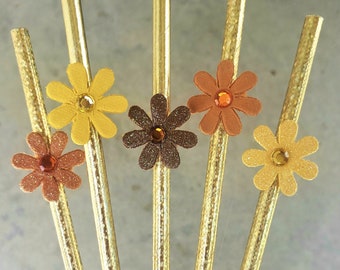 Fall Straws, Fall Decorations, Fall Bridal Shower, Fall Coffee Bar, Autumn Flower Straws, Fall Birthday, Fall Baby Shower, SET OF 12 Straws