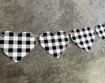 Bridal Shower Decorations, Bridal Shower Banner, Buffalo Plaid Banner, Buffalo Check Banner, Black White Hearts, Mantle Decor, READY TO SHIP