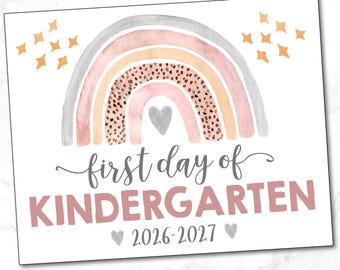 First Day of Kindergarten sign / First Day of School Sign Girl /Printable Kindergarten Sign/ Watercolor Rainbow / INSTANT Download Printable