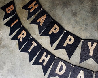 Happy Birthday Banner, Men's Birthday, Copper and Black, Mens Birthday Banner, Guy Birthday, Adult Birthday, 30th, 40th, 50th Decoration