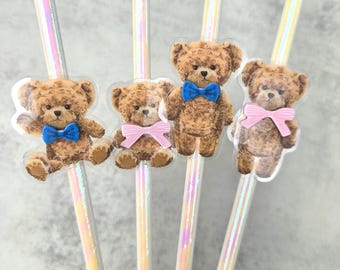 Teddy Bear Gender Reveal Party Straws, Girl or Boy, Pink and Blue, He or She Baby Shower Straws, Gender Reveal Party, SET OF 12 Straws