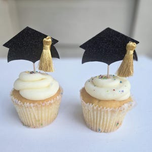 Graduation Cupcake Toppers, Black Glitter with Gold Tassel, Graduation Party Decorations, 12 Cupcake Toppers, Graduation Supplies, SET OF 12