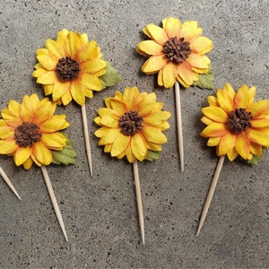 Sunflower Cupcake Toppers, Sunflower Decorations, Sunflower Baby Shower Decoration, Fall Bridal Shower Decorations, Summer Wedding SET OF 12