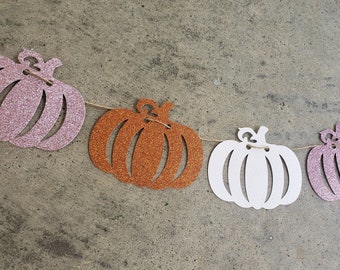 Girl Pumpkin Banner, Pumpkin Garland, Fall Baby Shower Banner, Pink Orange White Pumpkins, Girl Baby Shower, Girl Birthday, READY TO SHIP