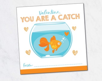 Goldfish Valentine Tag / Printable Valentine Tags / Goldfish Valentine Cards / Kid Valentine Card / Classroom Valentine /INSTANT DOWNLOAD
