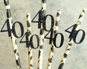 40th Birthday Straws, Cheetah Birthday Party Straws, 30th Birthday Staws, Animal Print Birthday, Decorations, assembled, 12 ct SET OF 12