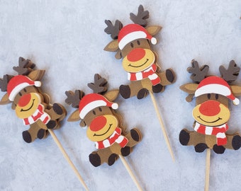 Christmas Decorations, Reindeer Cupcake Toppers, Christmas Cupcake Toppers, Christmas Party, Winter Party, Baby Shower, Birthday, SET OF 12