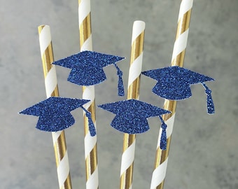 Navy and Gold Graduation Straws, Graduation Party Decoration, Graduation Party Straws, Navy and Gold Straws, 2026, assembled, SET OF 12