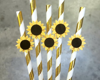 Sunflower Straws, Sunflower Baby Shower, Sunflower Bridal Shower, Coffee Bar Straws, Sunflower Party Decorations, Sunshine, SET OF 12 Straws