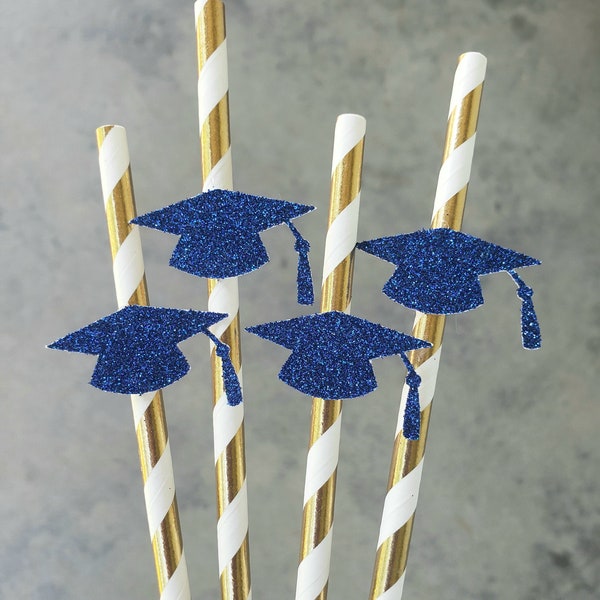 Navy and Gold Graduation Straws, Graduation Party Decoration, Graduation Party Straws, Navy and Gold Straws, 2026, assembled, SET OF 12