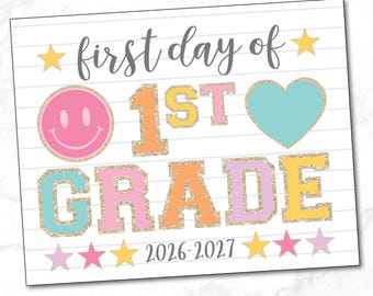 First Day of 1st Grade sign / First Day of First Grade Sign / Photo Prop / Varsity Letters Happy Smiley Face / INSTANT DOWNLOAD, Printable