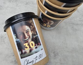 Custom Photo Coffee Cups for Birthday Parties, Engagement Parties, Weddings, Graduations, 16 oz Paper Coffee Cups with Picture