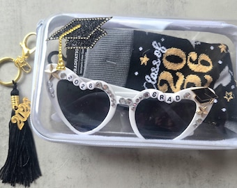 2026 Graduation Gift for Girls, College Graduation Gift, High School Graduation, Sunglasses Socks Tassel Keychain in Zipper Case