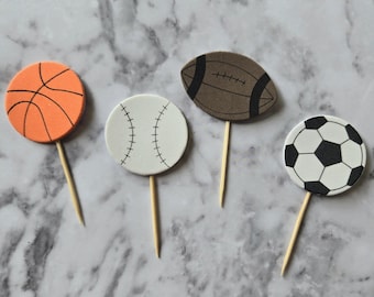 All Star Cupcake Toppers, Sports Party Decorations, Football, Baseball, Basketball, Soccer, Boy Birthday Party, SET OF 12 Cupcake Toppers
