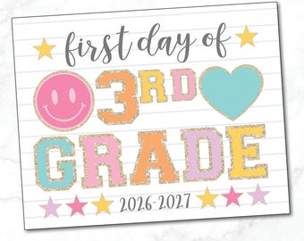 First Day of 3rd Grade sign / First Day of Third Grade Sign / Photo Prop / Varsity Letters Happy Smiley Face / INSTANT DOWNLOAD, Printable