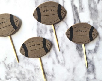 Football Cupcake Toppers, Football Party Decorations, Football Birthday, Boy Birthday Party, Boy Baby Shower, SET OF 12 Cupcake Toppers