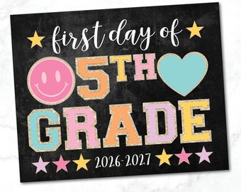 First Day of 5th Grade sign / First Day of Fifth Grade Sign / Photo Prop / Varsity Letters Happy Smiley Face / INSTANT DOWNLOAD, Printable