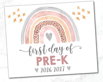 First Day of Pre-K sign / First Day of PreK Sign / Prekindergarten Photo Prop / Pink Grey Rainbow Sign / INSTANT DOWNLOAD, Printable file