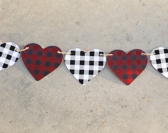 Valentines Banner, Buffalo Plaid Heart Banner, Garland, Valentine's Party, Valentine's Decorations, Valentines Day Decor, READY TO SHIP