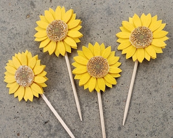 Sunflower Decorations, Sunflower Cupcake Toppers, Fall Shower Decoration, Fall Bridal Shower Decorations, Party, Fall Wedding, SET OF 12