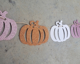 Pumpkin Garland, Girl Pumpkin Banner, Fall Baby Shower Banner, Pink Orange White Pumpkins, Girl Baby Shower, Girl Birthday, READY TO SHIP