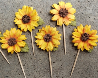 Sunflower Cupcake Toppers, Sunflower Decorations, Sunflower Baby Shower Decoration, Fall Bridal Shower Decorations, Summer Wedding SET OF 12