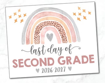 LAST DAY of Second Grade sign / Last Day of 2nd Grade / Girl /Printable 2nd Grade Sign/ Watercolor Rainbow / INSTANT Download Printable