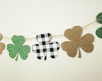 READY TO SHIP Shamrock Banner, Buffalo Plaid Shamrock Garland, St Patrick&#39;s Day Banner, St Patricks Day Decorations, Saint Patrick&#39;s, Mantle