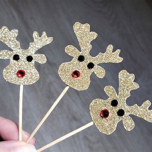 Reindeer Cupcake Toppers, MINI Christmas Cupcake Toppers, Christmas Decorations, Christmas Party, Baby, Bridal Shower, SET OF 12