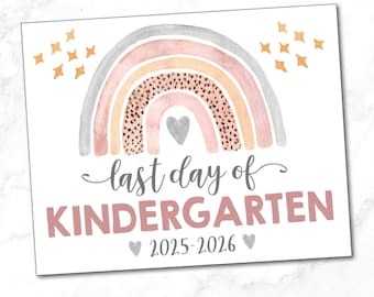 Placa para o ÚLTIMO DIA de Aula no Jardim de Infância / Placa para Menina no Último Dia de Aula / Placa Imprimível para Jardim de Infância / Arco-íris em Aquarela / Download Instantâneo para Imprimir