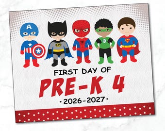 Bordje voor de eerste schooldag van een jongen in groep 4 / Superheldenbordje voor de eerste schooldag in groep 4 / Eerste schooldag / Superheldenbordje voor de kleuterschool / Direct te printen bestand