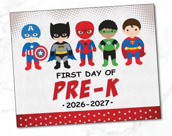 Znak „Pierwszy dzień przedszkolaka” dla chłopca / Znak „Superbohater” na pierwszy dzień przedszkola / Pierwszy dzień szkoły / Znak „Superbohater” w przedszkolu / Plik natychmiastowy, do druku