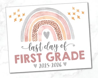 Placa "ÚLTIMO DIA da 1ª Série" / Placa "Último Dia de Aula" para Menina / Placa Imprimível para a 1ª Série / Arco-Íris em Aquarela / Download Instantâneo para Imprimir