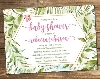 Girl Baby Shower Invitation, Baby Shower Invitation, Greenery Baby Shower Invitation, Floral Baby Shower Invitation (PRINTABLE FILE)