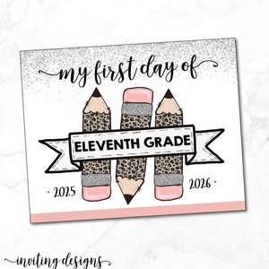 Panneau de 11e année / panneau de 11e année / imprimé léopard / panneau premier jour d&#39;école / panneau de l&#39;année junior / crayons / téléchargement immédiat, imprimable