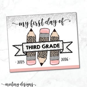 3rd Grade sign / Third Grade Sign / Leopard Print / First Day of School Sign / School Photo Prop / Pencils / Instant Download, Printable