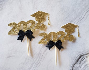 2024 Graduation Cupcake Toppers, Black and Gold, Graduation Party Decorations, 12 Cupcake Toppers, Gold and Black Cupcake Toppers, SET OF 12