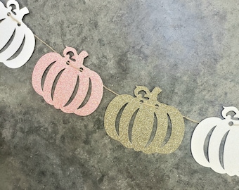 Pumpkin Garland, Coral Gold White Pumpkins, Girl Pumpkin Banner, Fall Baby Shower Banner, Girl Baby Shower, Girl Birthday, READY TO SHIP