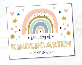 Cartello per il primo giorno di scuola materna / Cartello per il primo giorno di scuola / Cartello per l&#39;asilo stampabile / Boho Rainbow / Download immediato, file stampabile