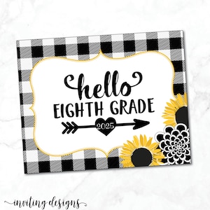 First Day of 8th Grade sign / Eighth Grade Photo Prop / First Day of School Sign / Buffalo Plaid / Sunflowers / Printable /INSTANT DOWNLOAD