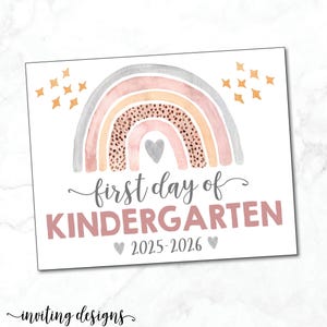 Signe premier jour de maternelle / signe premier jour d&#39;école fille / signe de maternelle imprimable / aquarelle arc-en-ciel / téléchargement immédiat imprimable