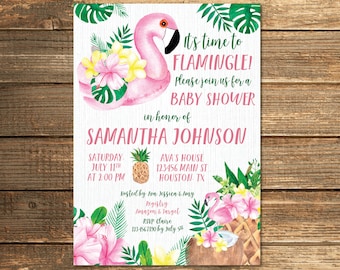 Flamingo Baby Shower Invitation for Girl Invite Summer Party Tropical Pineapple Let's Flamingle Digital Photo Luau Hawaiin theme PRINTABLE